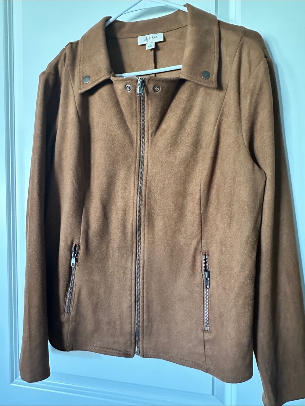 Style & Co. Women's Brown Faux Suede Zip-Front Jacket
